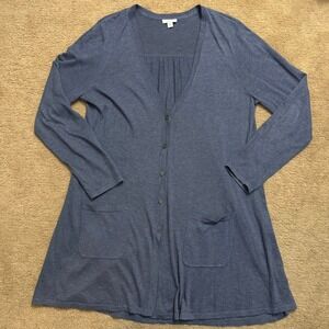 J. Jill Duster Button Up Cardigan Cotton Blend Blue Size Medium Career wear